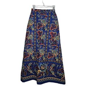 Vintage 70s Lanz Originals Skirt Womens S Blue Floral Quilted Maxi Long